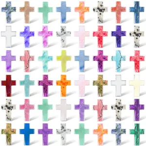 50/75Pcs Cross Crystal Stone Natural Pocket Crystal Cross for Men and Women Jewelry Making DIY Accessories Christian Baptism Gift Religious Faith Gift Church Party Favors