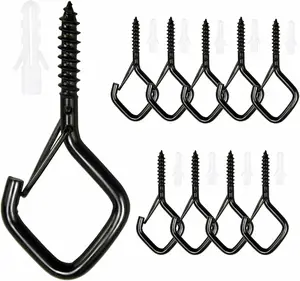 10 PCS Eye Screw Hooks for Hanging Heavy Duty with Safety Buckle.Metal Ceiling Hooks for Hanging Plants,Cup,Wind Chime,Bird Feeders,Christmas String Lights at Indoor&Outdoor,2.36 Inches Black
