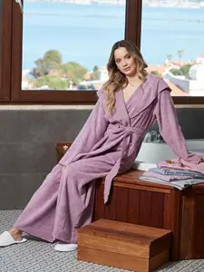Women's Cotton Terry Hooded Long Bathrobe - Loungewear - Womenswear