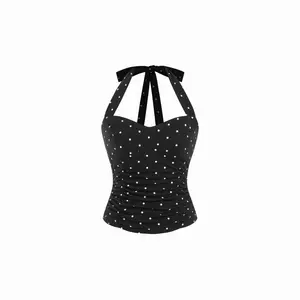 Cider Cotton Polka Dot Halter Neck Ruched Tie Back Top SwimWeek