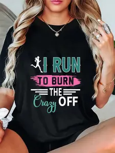 100% Cotton Unisex I Run To Burn The Crazy Off Marathon Running Runner Workout T-Shirt