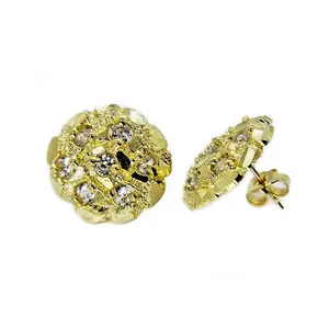 MaxBling81 14K Solid Brass High-Quality Gold Nugget Statement Earrings, Cubic Zirconia Iced Stud Jewelry, 10mm/12mm/14mm/16mm/20mm Unisex Men's Jewelry