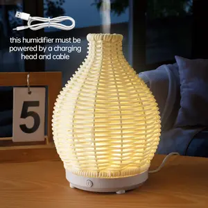 80ML USB Handwoven Rattan Warm Light Aroma Diffuser Humidifiers, Aromatherapy for Home, 20m Room Size, Relaxing Atmosphere, Ideal for Home Office Use, USB Powered Humidifier