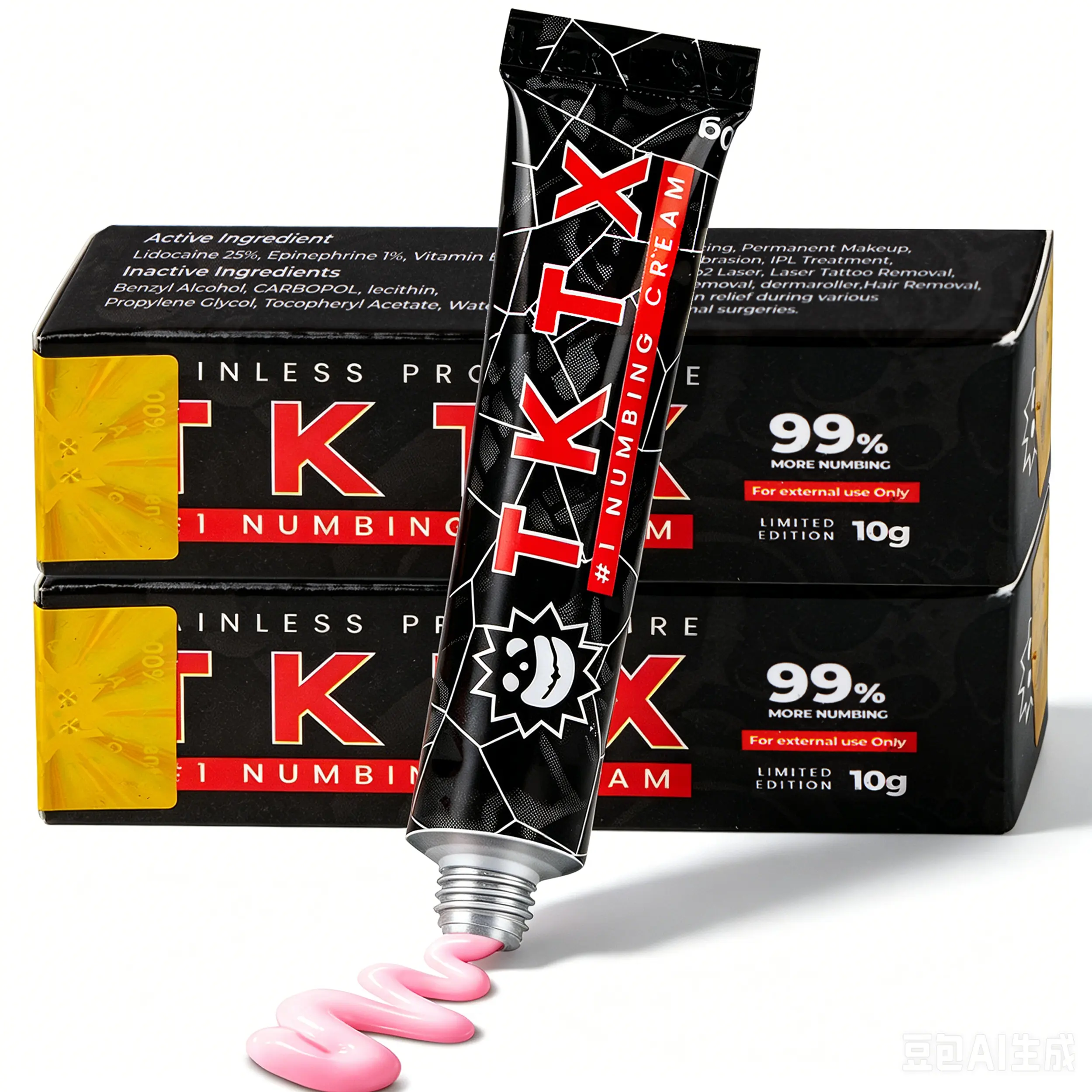 TKTX Tattoo Numbing Cream - Limited Edition Painless Procedure 99% Very Strong - For Tattoos - Laser Removal - Waxing - EyebrowThreading - Tattoo External Cream - 10g