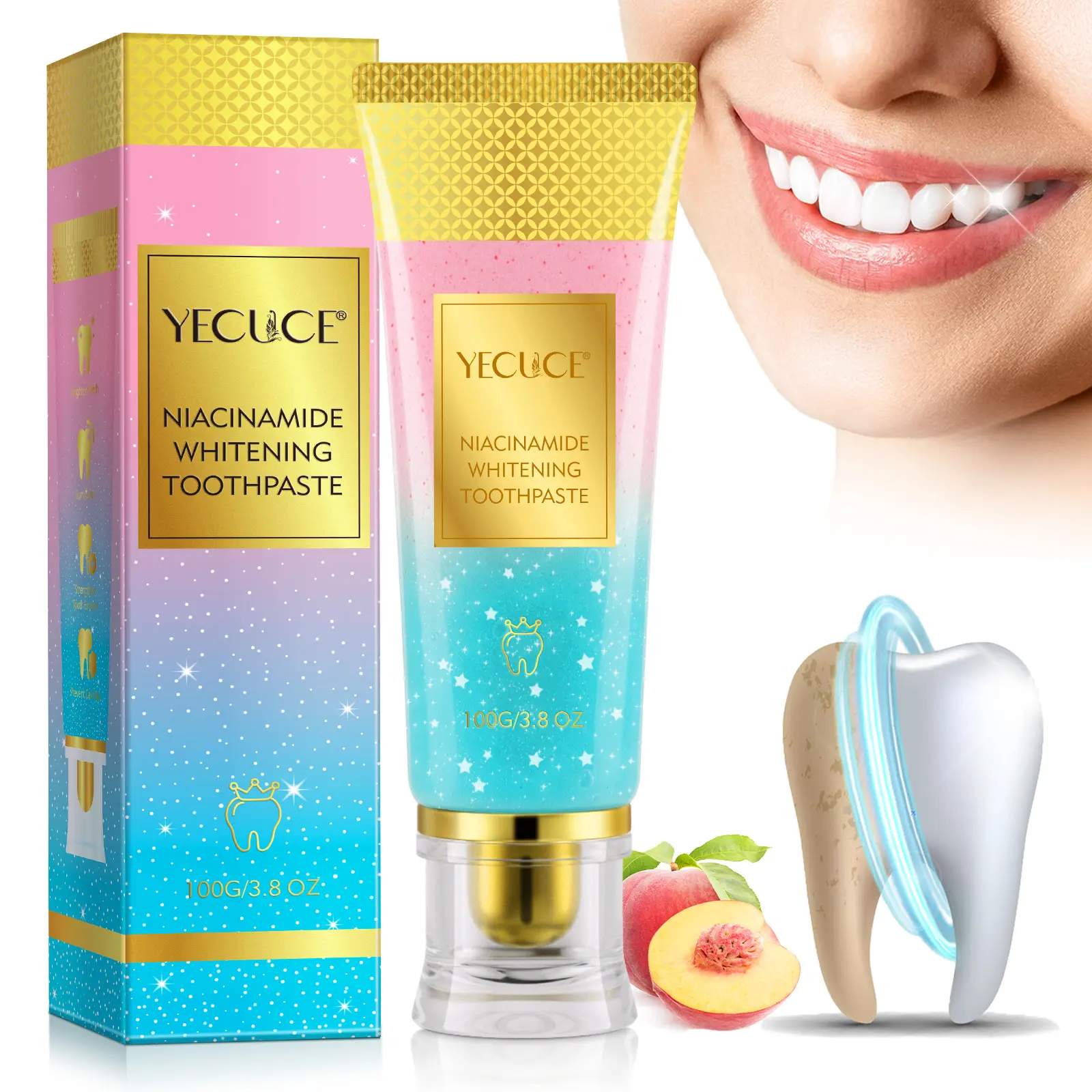 Yecuce 1/2 Pack Niacinamide Brightening Nicotinamide Toothpaste, Clean, Strong Stain Removal, Fresh Breath, Effective Tooth Care for Healthy Smile, Oral Hygiene Products, Oral Hygiene Essentials, Teeth Cleaner