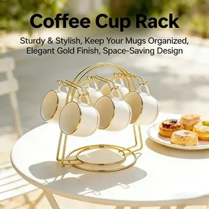 Elegant Iron Coffee Cup Holder Rack, 6 Cup Base Storage Shelf, Home Living Room Table Organizer, High Aesthetic Desktop Display Stand, Coffee Mug Display