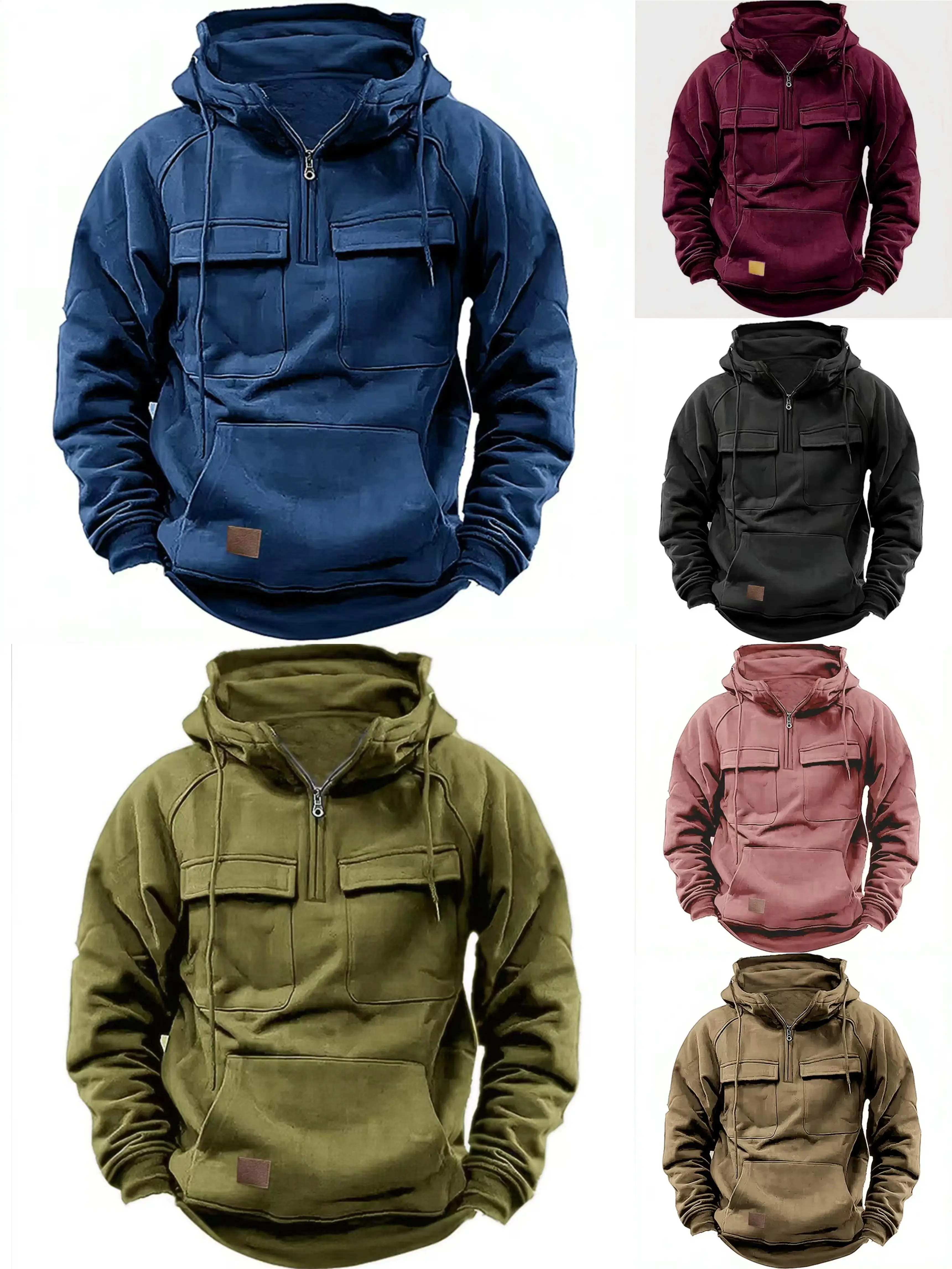 Men's casual clothing featuring a quarter-zip design, loosefit, and machine-washable sports hoodie with multiplepockets, suitable for casual sports and outdoor fitnessactivities, in long-sleeved style for men. SweatshirtsMenswear Pullover