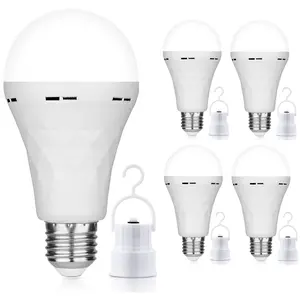 4 Pack Rechargeable Emergency Light Bulbs A19, 12W Camping Lamp Battery Powered LED Light Bulb Daylight E26 E27 Lamp, for Home Power Outage Camping Hurricane