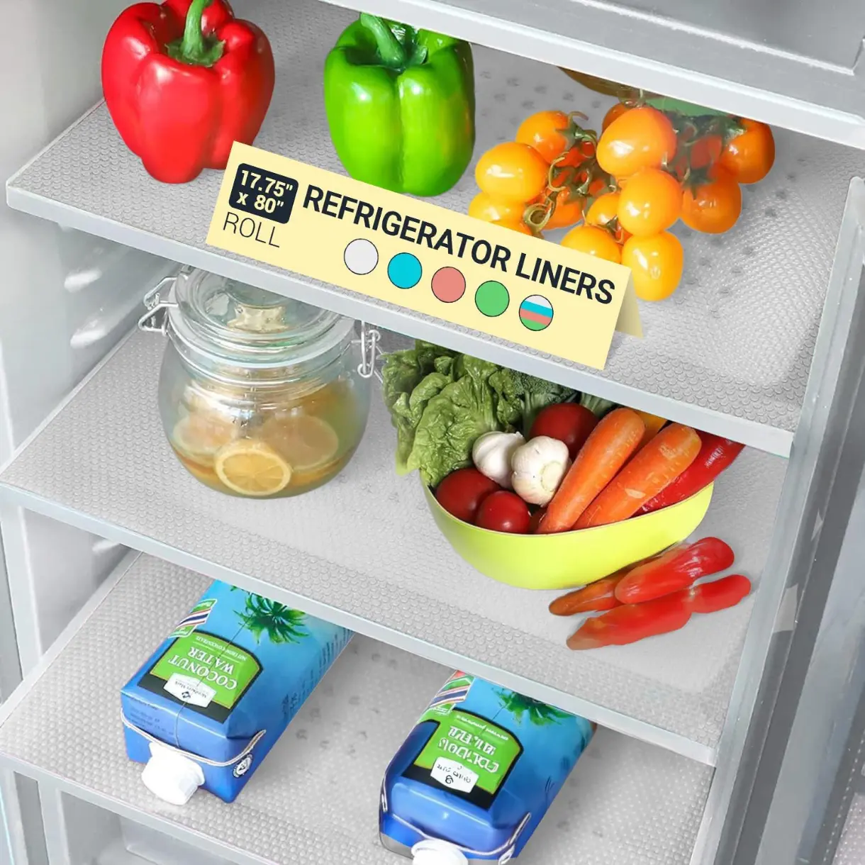 Refrigerator Liners for Shelves by  - Easy to Clean Fridge Liner with Spill Protection Fridge Shelf Liners & Drawer Liner, Nonslip BPA-Free Refrigerator Mats (Clear Roll)