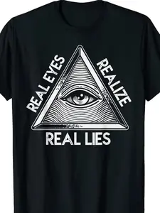 Men's 100% Cotton T-Shirt with All-Seeing Eye and Masonic Symbol - Black and White Pyramid Triangle Design, Casual Short Sleeve Crew Neck Top, Birthday/Holiday Gifts