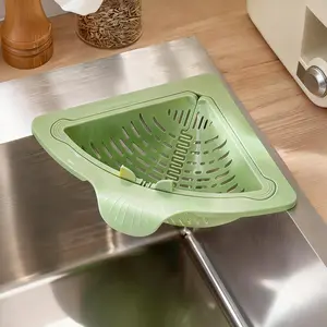 Triangular Draining Basket 2 Counts Random Color Kitchen Filter Net Storage Rack Strainer for Vegetable Fruit Rice Residue Perfect Sink Partner Utensils triangular  draining  basket