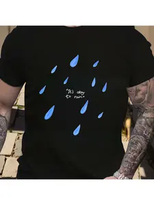 "It doesn't matter if it's raining" hand-painted art raindrop niche design with a sense of ambiance and artistic charm, round neck.