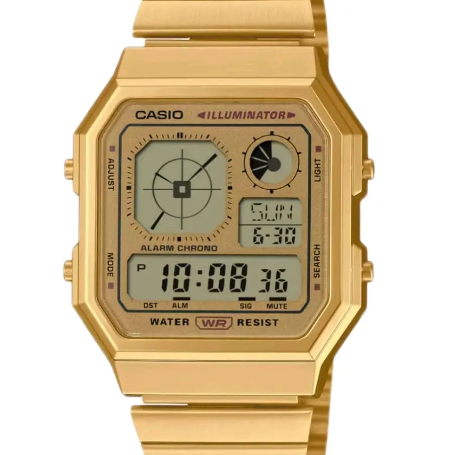 A130WEG-9A New Casio Vintage Gold ton dual time watch for men' s