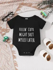 Newborn Summer Short Sleeve Triangle Onesie Bodysuit, Cute Fitted Baby Romper, Funny English Print, Soft and Skin-Friendly, Unisex Infant Clothing