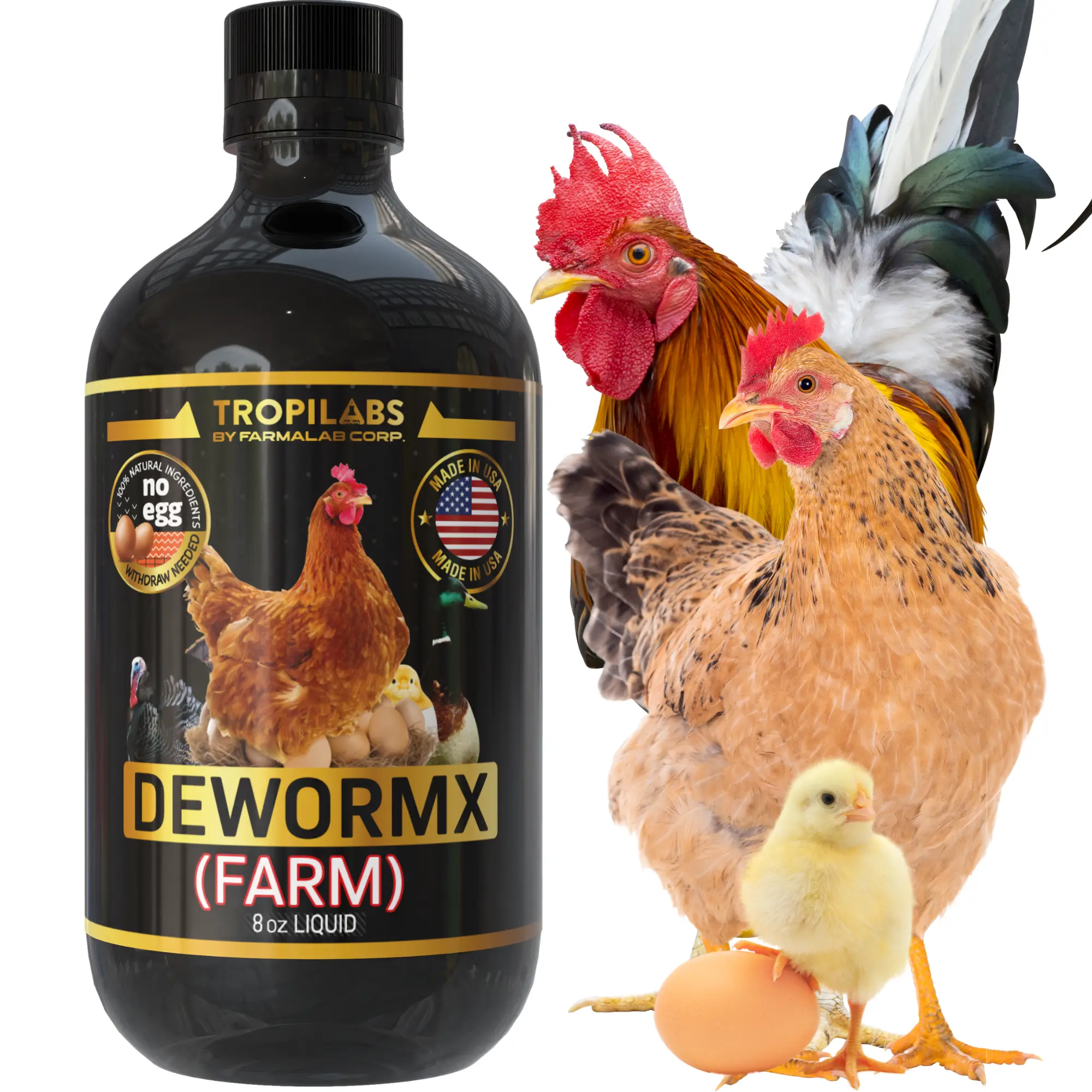 FARMALAB Odorless Garlic Natural Dewormer, 8oz Multi-Use Formula - No Withdrawal Period, for Poultry & Pet Birds