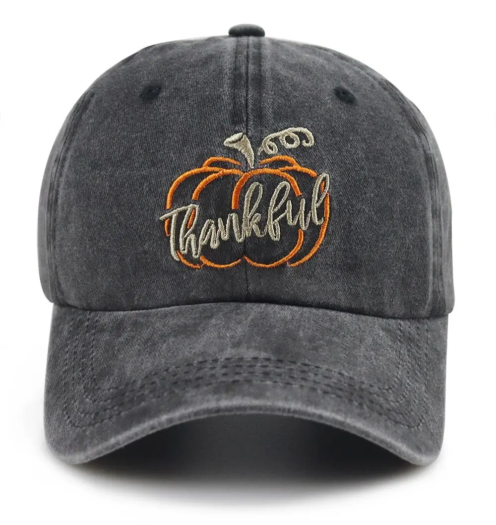Unisex Vintage Slate Gray Washed Baseball Cap Thankful Pumpkin Embroidery Soft Cotton Fall Thanksgiving Adjustable Hat,christmas,birthday,gift,outdoor,daily,wear,patriotic,baseball,cap