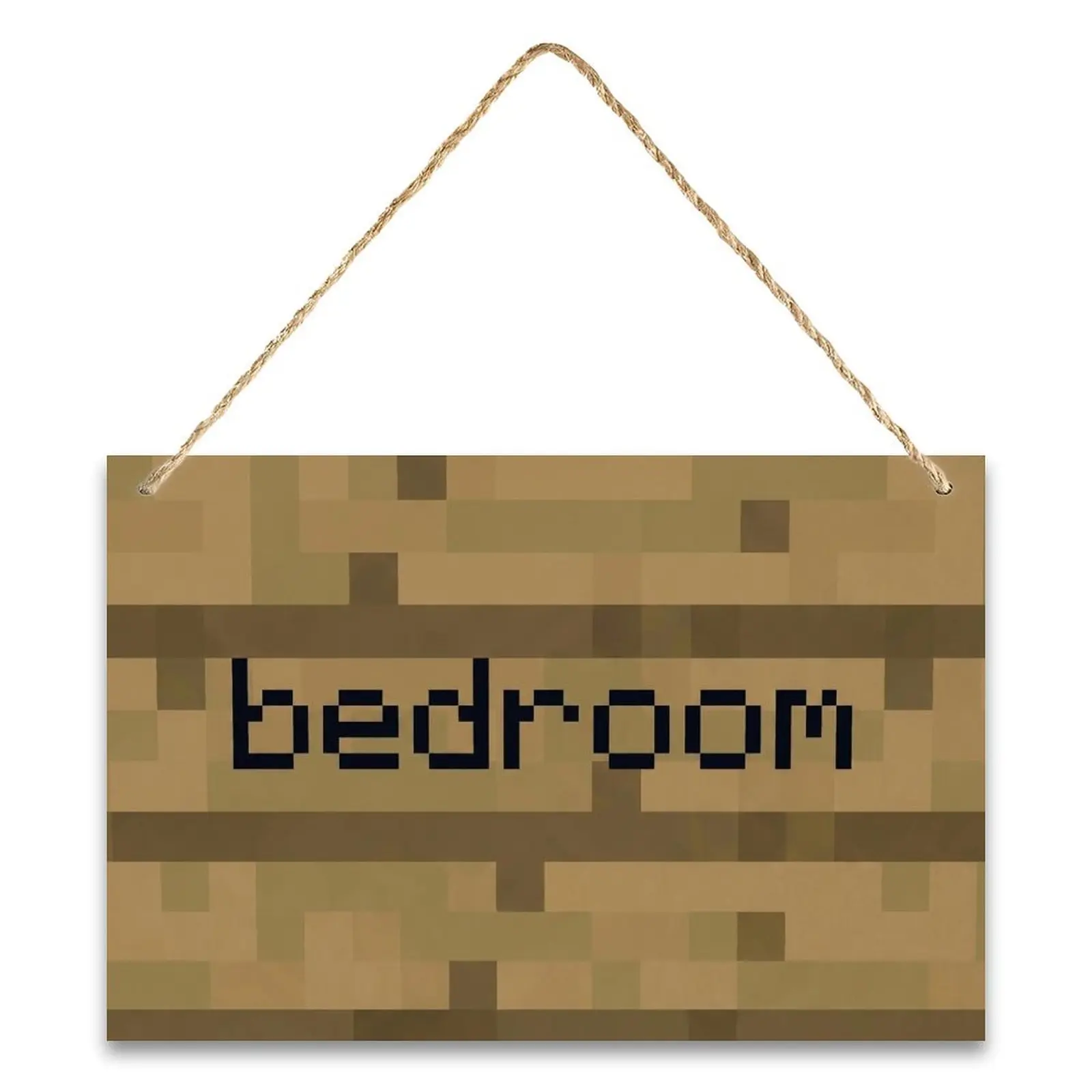 8-Bit Pixel Art Wooden Texture Hanging Canvas Plaque - Home Decor, Teenage Boy Gifts, Cool Dorm Decor, Voxel Print with String, Room Decorations for Bedroom Door, Geeky Gaming Setup Accessory