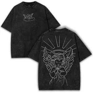 Praying Halo Baby Angel Oversized Tee: Washed Heavy Cotton Vintage Streetwear