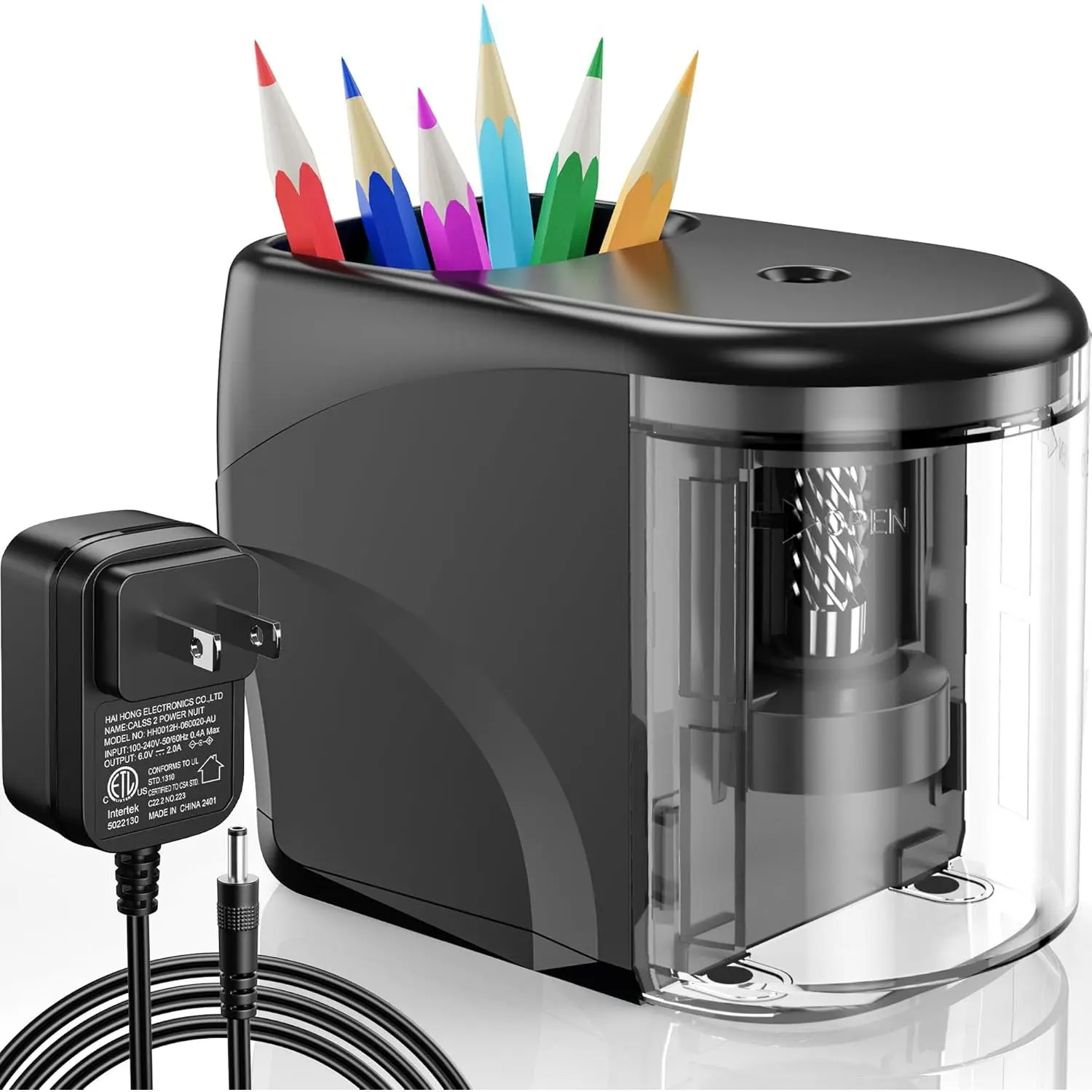 Electric Pencil Sharpener Heavy-Duty Helical  Sharpener with Adapter/ Operated for No.2/ (6-8mm) Pencils with Auto Stop & Cleaning Brush in School/Classroom/Office (Black)