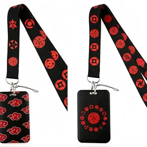 Naruto card holder set, anime cartoon phone lanyard, bus card holder, work lanyard, campus card pendant men accessories jewelry Funny Badge Reel Removable Cardholder