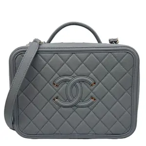 Pre-owned CHANEL Caviar Quilted Leather Shoulder Bags Vanity Case Filigree CC Large Caviar Quilted Shoulder Bag Grey