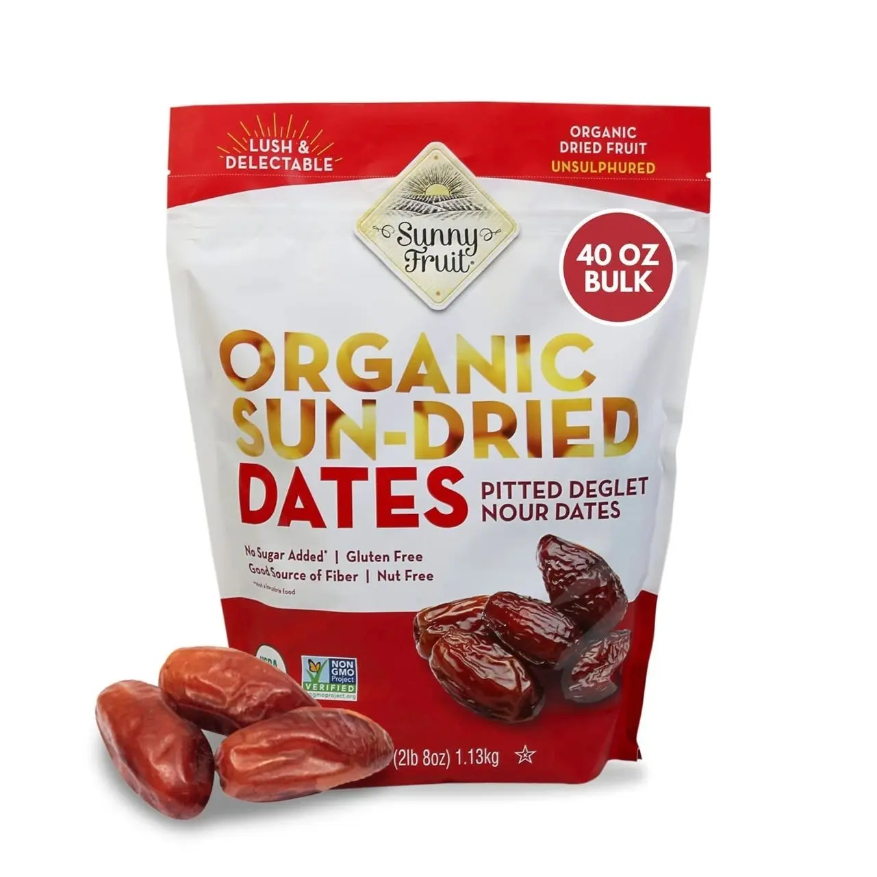 Sunny Fruit Organic Dried Pitted Deglet Nour Dates, 2.5 Pound Bulk Bag | No Preservatives, No Sugar Added | Healthy, Sweet Snack | ORGANIC, NON-GMO, VEGAN, HALAL, KOSHER