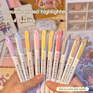5-Piece Aesthetic Cute Highlighter Set, Dual-Head Fluorescent Markers, Macaron Color Retro Pens, Student & Accounting Use, School Supplies, Dual Ended Highlighter