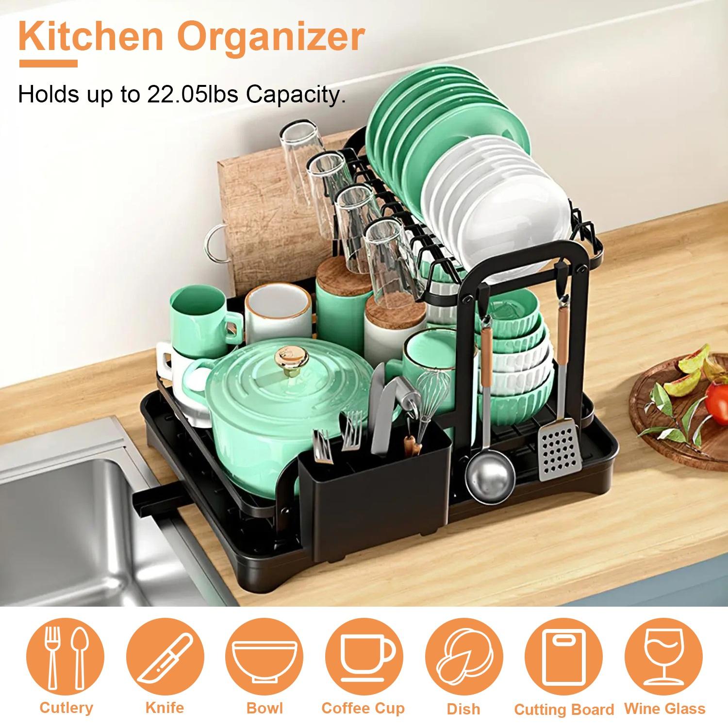 Maximize Your Counter Space! 2-Tier Dish Drying Rack – Rustproof with Drainboard, Utensil & Chopping Board Holders – The Ultimate Kitchen Organizer