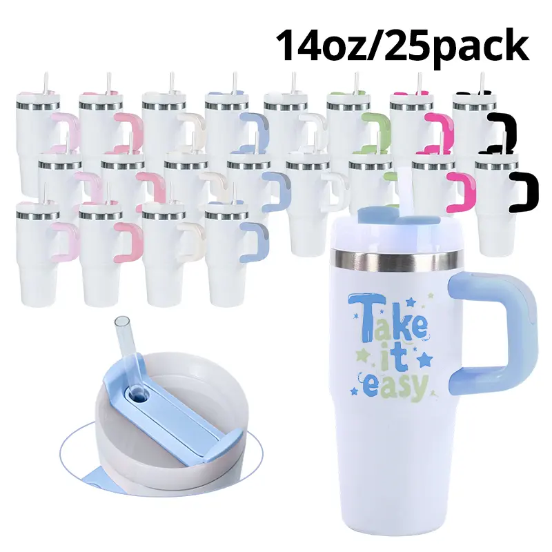 25pcs 14oz Kids Stainless Steel Thermal Insulated Travel Mugs Bulk Set - Colored Handle, Sublimation Blank for Custom Design, Graduation Gift Drinkware, Thermal Insulated Mugs, Travel Cup Set Mugs