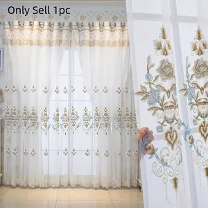 1pc Luxury Embroidered Sheer Curtain with UV Protection, Ring Top Hanging Drapes for Bedroom Living Room Office, Soft Light Filtering Privacy Decor, Home Decoration Curtain, Window Curtain