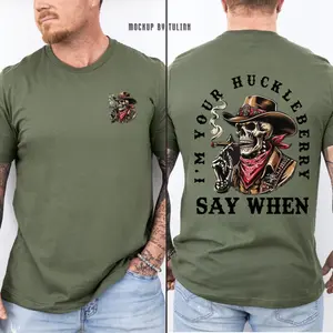 I'm Your Huckleberry Say When T-Shirt, Cowboy Skull Cigar Graphic Tee, Vintage Western T-Shirt, Tombstone Quote Tee, Desert Vibes Rodeo Shirt