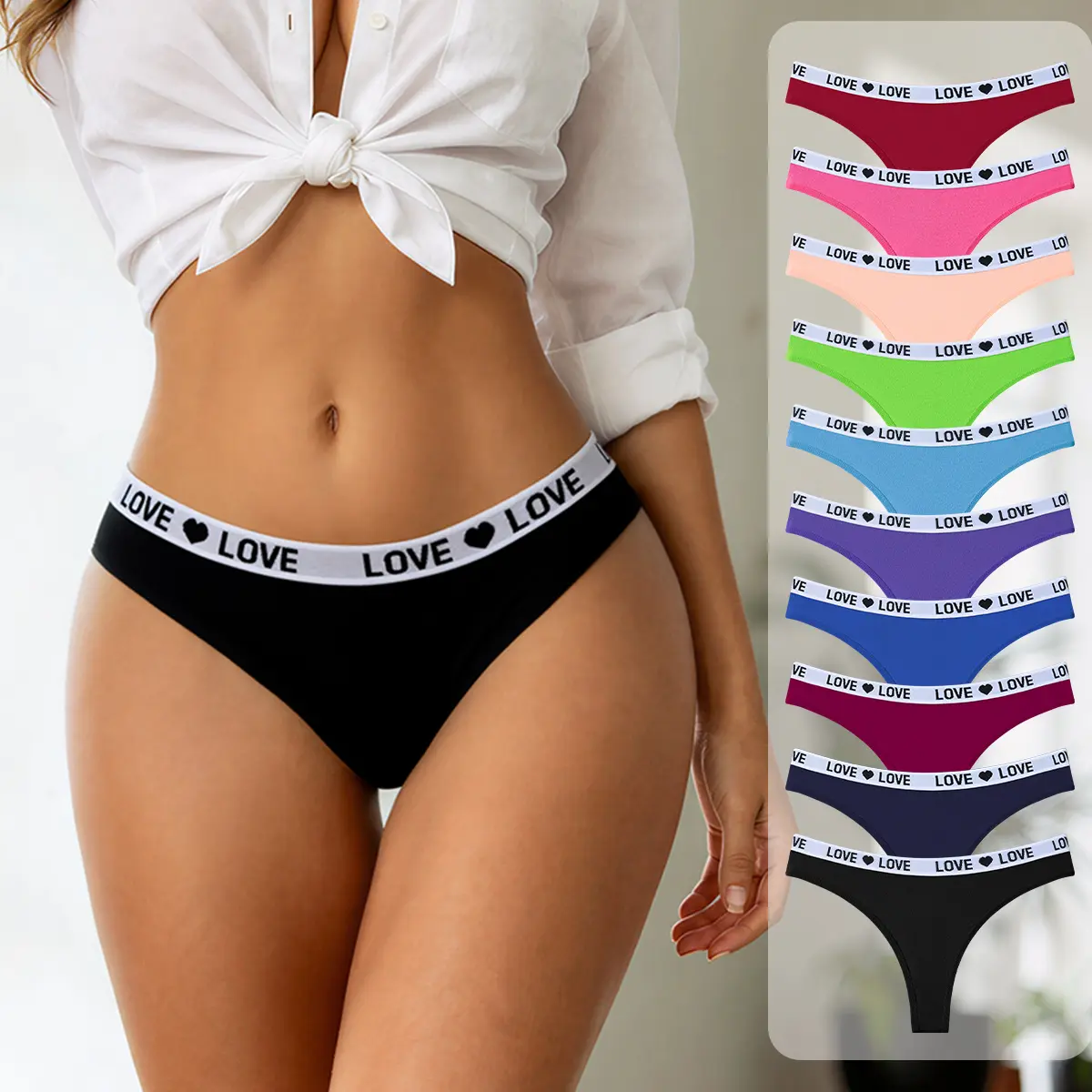 Hotcom Women’s Seamless Cotton Thongs - Activewear Sportswear Underwear for Women, Soft Breathable Comfortable No-Show Panties, Everyday Multi-Pack (5/7/10-Pack)