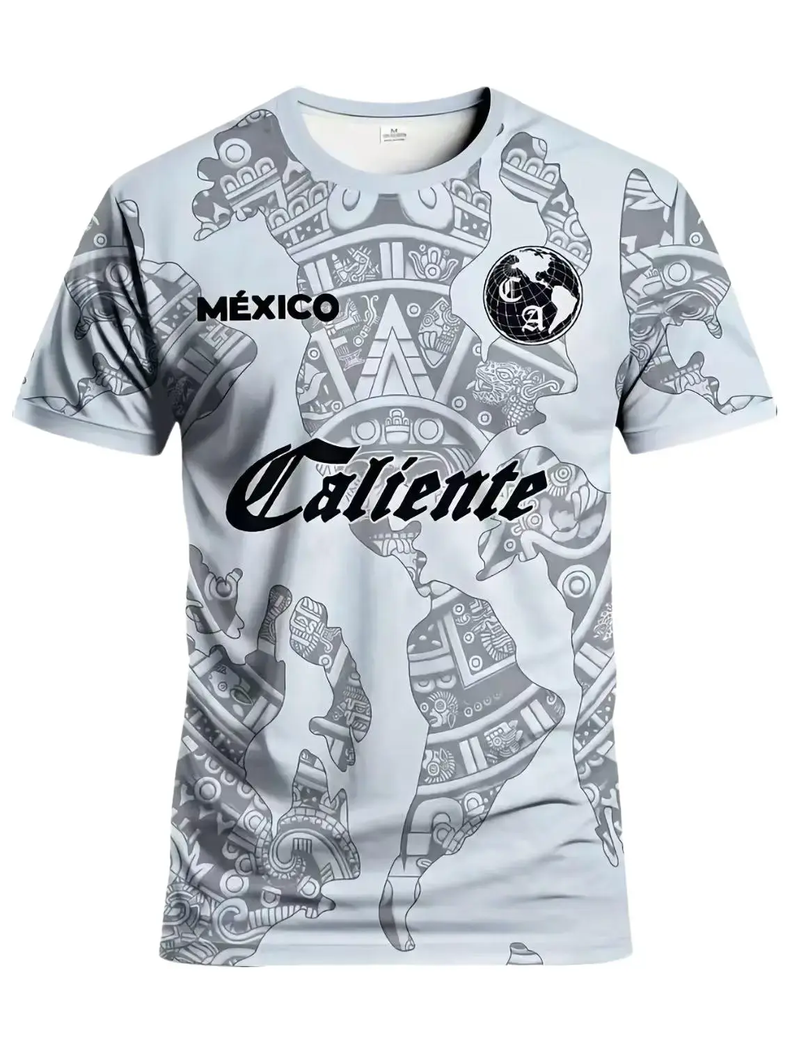 Men’s Football Crew Neck Sweatshirt - Football Fashion, Aztec Pattern, Breathable Pinhole Polyester, North American Style, America's Cup Men's Sweatshirt, Leisure Male Top for Training, Mexican Games, Short Sleeves, Aztec Print, Football Games, Machine Wa