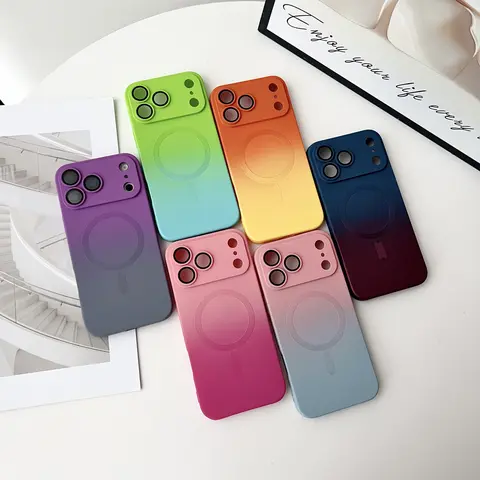 HISTORYOO For iPhone 17 Pro Max Air 17 Pro 17 For iPhone 16 15 14 13 12 Pro Max Gradient Rainbow Magnetic Lightweight  Soft Silicone Case + Camera Lens Protector For MagSafe Support Wireless Charging