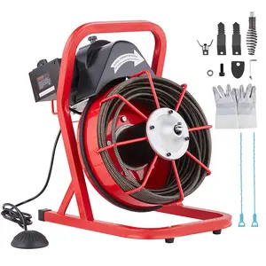 VEVOR Drain Cleaner Machine 75FT x 3/8 Inch, Sewer Snake Auger Manual Feed, 250W Electric Drain Cleaning Machine with 4 Cutters & Air-activated Foot Switch for 2" to 4" Pipes
