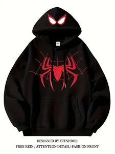 Men's Spring Autumn Spider Print Hoodie, Fashionable and Stylish Hooded Sweatshirt, Casual Comfortable Pullover for Men
