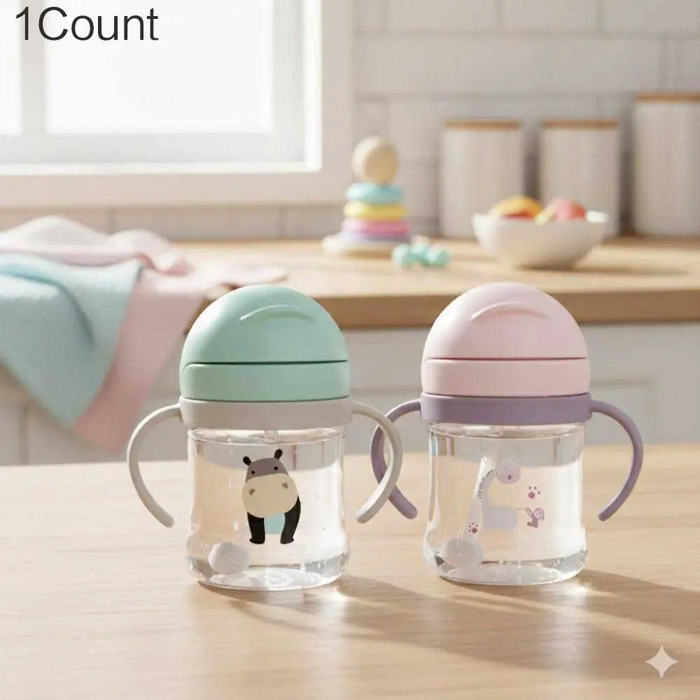 300ml Leakproof Sippy Cup with Straw & Strap, Silicone Toddler Training Water Bottle, Portable Kids Sports Bottle for Outdoor, School, Preschool, Infant Travel Hydration, BPA-Free Spill Proof Cup
