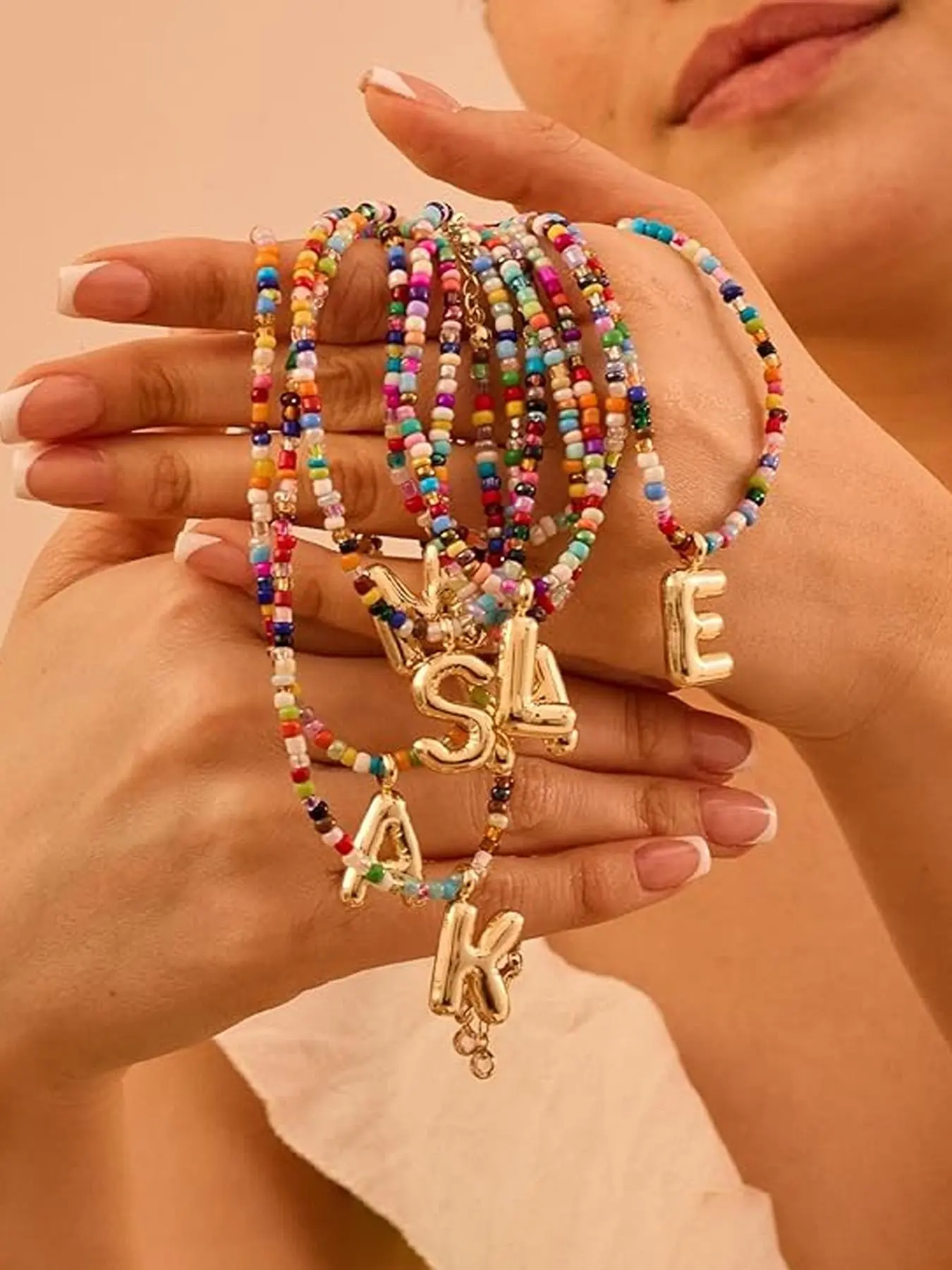 Women's colorful letter necklace, bubble-shaped initial necklace, handmade beaded necklace, Casual Trendy Jewelry, Boho style jewelry, beach Bohemian style necklace, Mother's Day gift