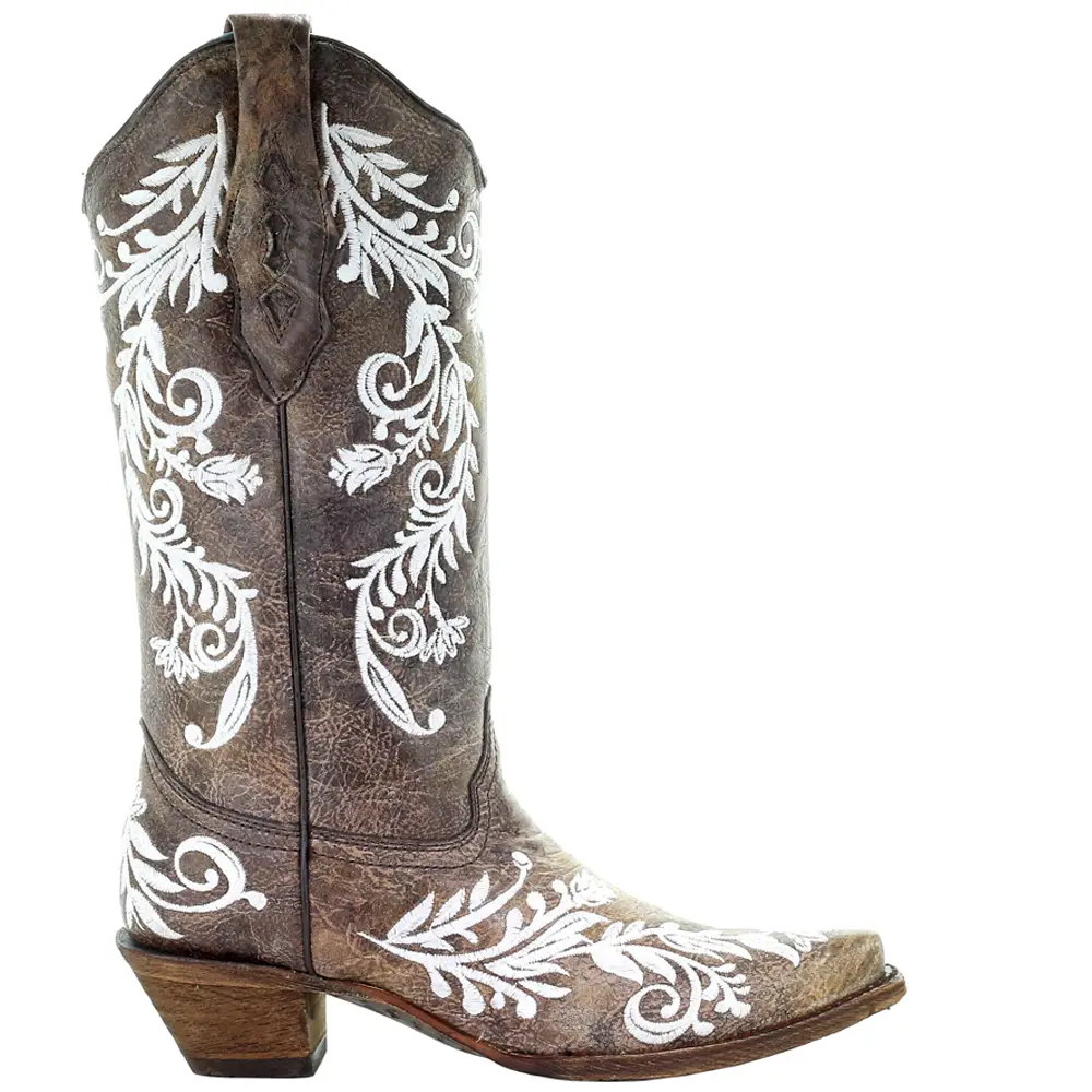 Corral Boots Womens Glow In The Dark Embroidered Snip Toe  Casual Boots Mid Calf Mid Heel 2-3" - Brown