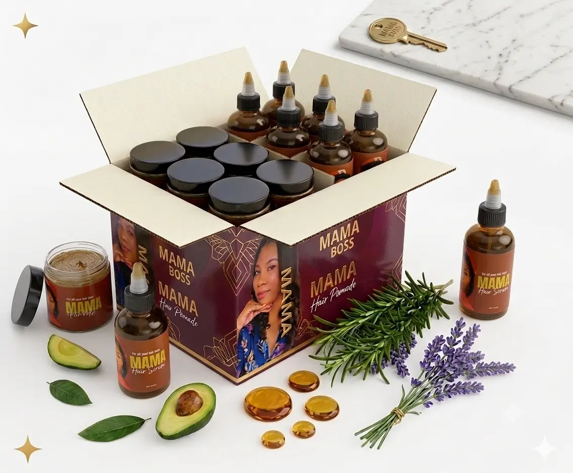 2oz oil (6)  bottle and 4 oz (6) pomade Mama Set Fast Hair Growth Oil & Pomade Set Edge Control Moisture Scalp Care Thick Hair Oil Pack 2 Haircare