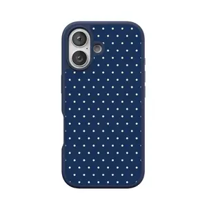 Casely iPhone 16 Case | On the Dot | Navy Polka Dot | Align Soft-Touch Flexible Bumper Case | Compatible with MagSafe