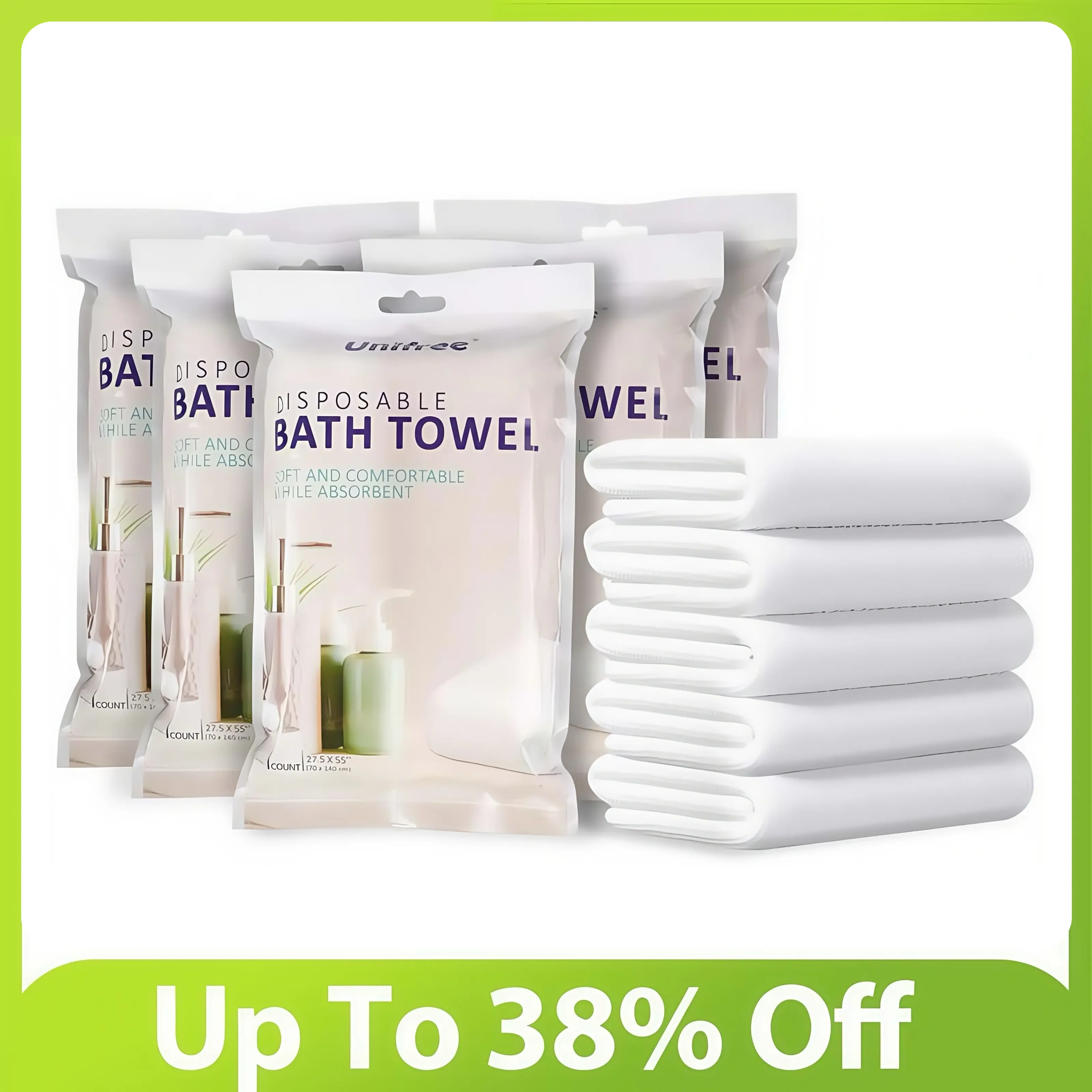 Unifree Disposable Bathtowel - Multipurpose Thick Dry Wipe Towel, for Travel Gym, 5-20 Ct, Individually Packed, Extra Large Size (27.5"x55") Absorbent Biodegradable Camp Moisture
