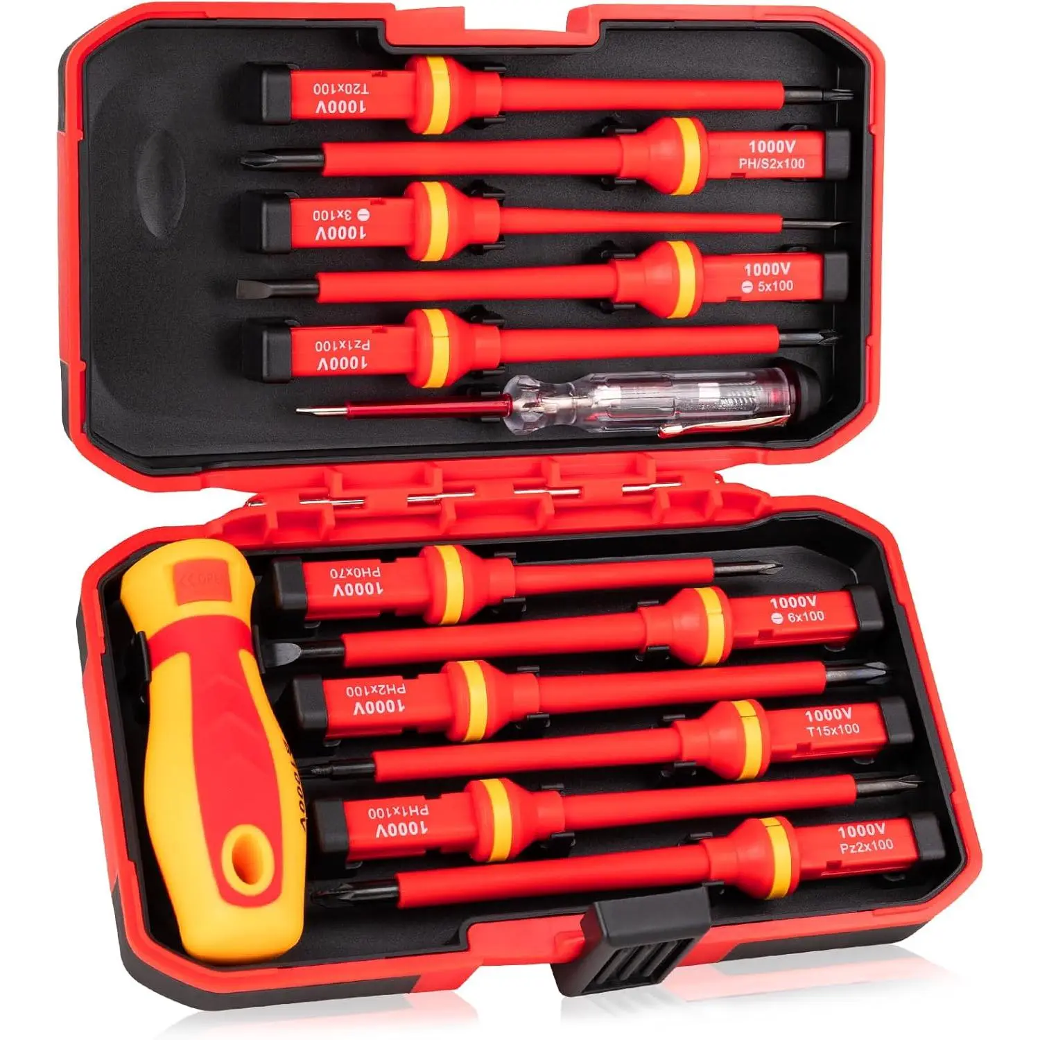 13PCS 1000V Insulated Screwdriver Set, S2 Steel, Magnetic Tips, PP + TPR Grip, GPSR Certified for Electrician Tools & Industrial Use