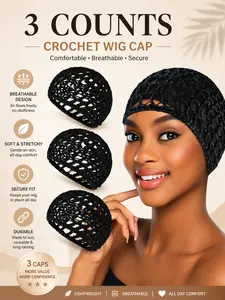 3 Counts Hollow Out Crochet Hair Net Caps, Stretchy Breathable Hair Wraps for Women, Ideal for Face Cleansing, Styling & Salon Use