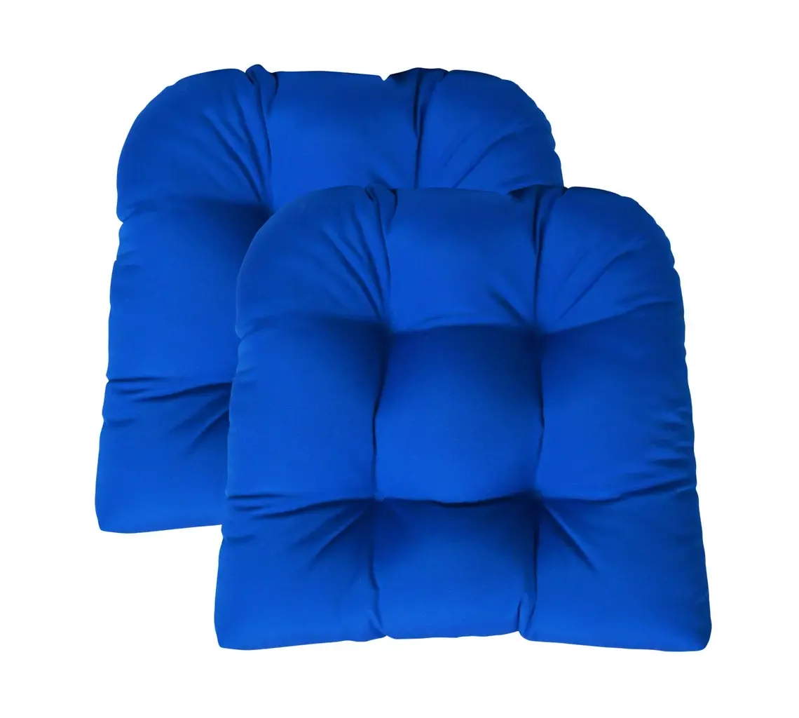 Blue 2 Piece Wicker Chair Cushion Set - Indoor / Outdoor 2 Matching Wicker Chair Cushions