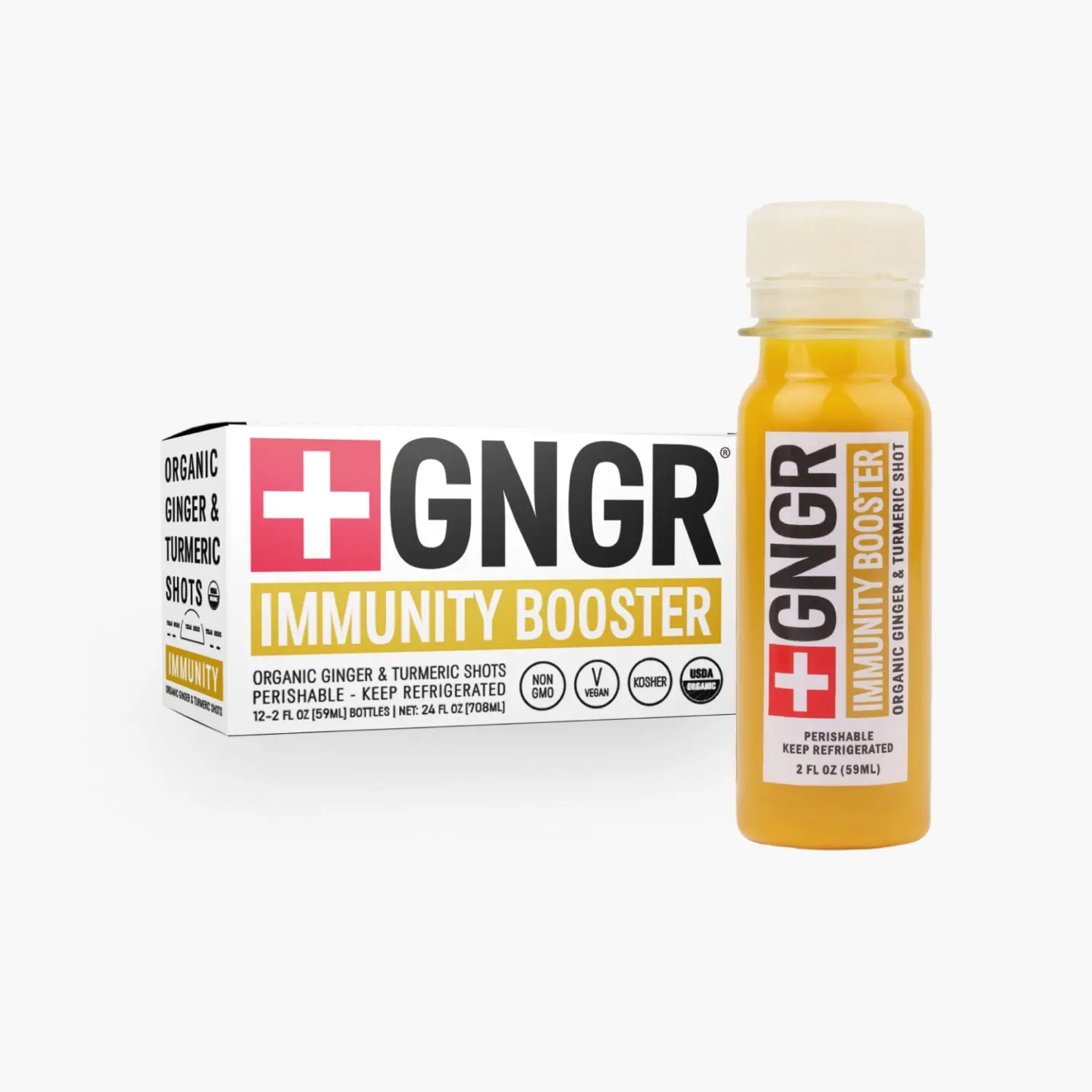 GNGR Immunity Booster Shot - Organic Ginger & Turmeric, Cayenne Pepper, Orange & Lemon Juice, Vitamin C, Natural Digestive & Immune Support, Energy Booster, Wellness Supplement, 2 oz Shots, 12 Pack, Kosher, Non-GMO, Edible Healthcare