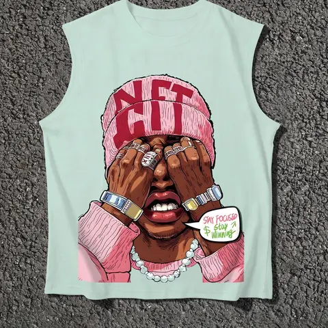 Men's Cartoon Face Print Tank Top, Loose Casual Sleeveless Round Neck Vest for Summer, Men's Top for Daily Wear, Socks, Sleeveless Tank Tops