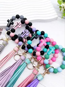 Silicone cross bead bracelet keychain creative wrist bracelet key ring accessory for women's bags Trendy Cute Keychain