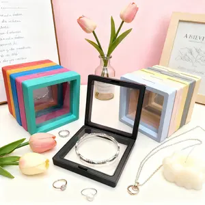 9 Pack Floating Display Box for Jewelry | Transparent PE Film Frame, Multi Color Gift Box for Rings, Earrings, Necklaces, Small Items Showcase, Jewelry Making Display & Packaging Supplies