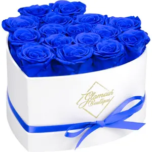 Immortal Love White Heart | 16 Blue Roses  Decor Box